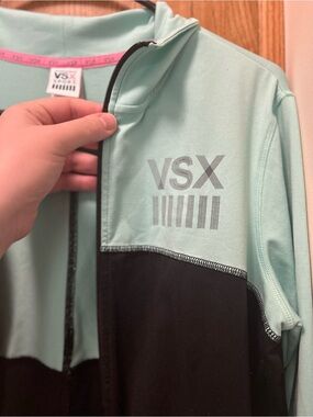 Victoria's Secret Mint Green and Pink Trim Sport Zip Jacket